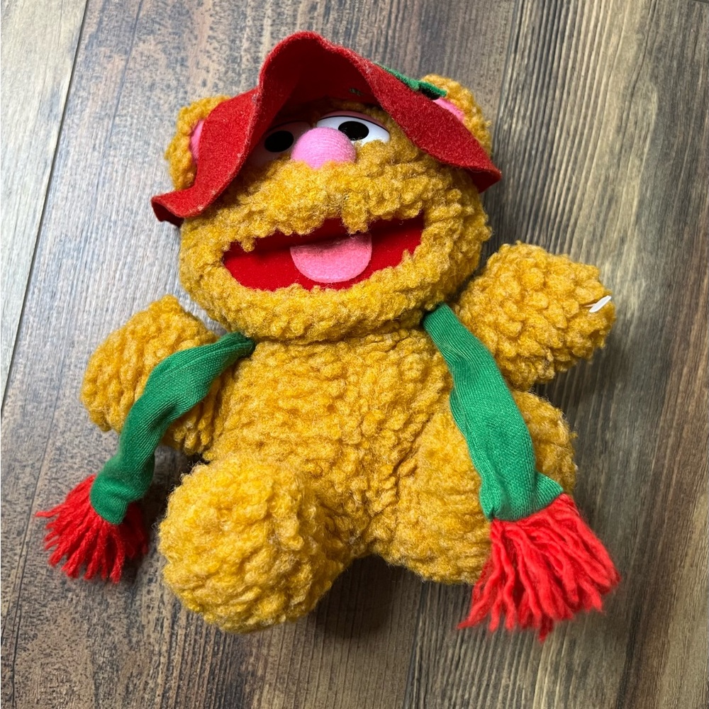 Vtg Fozzie Bear Muppet Babies Plush Stuffed Animal Teddy Red Hat Scarf Henson 87